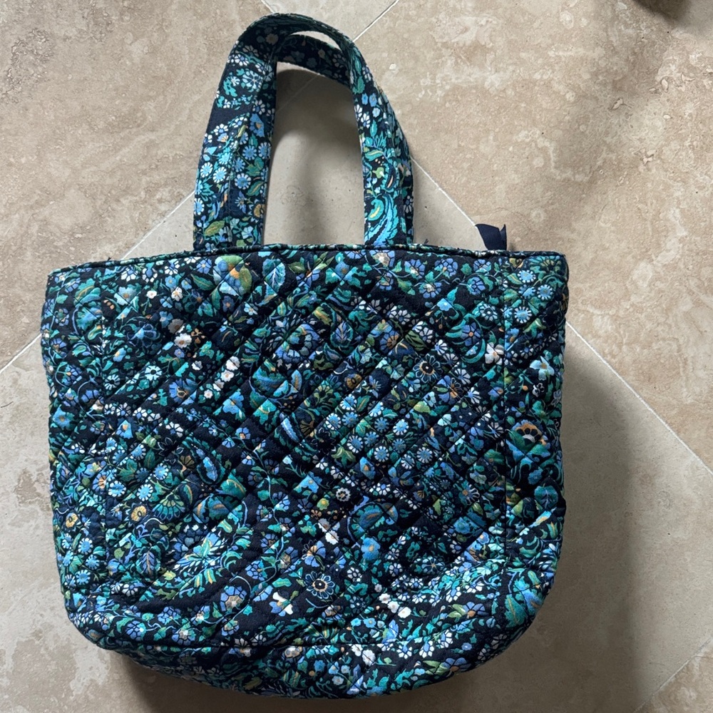Quilted Floral Tote Bag - Blue Green